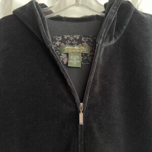VTG Eddie Bauer Black SOFT Velour Full Zip Hoodie with Pockets